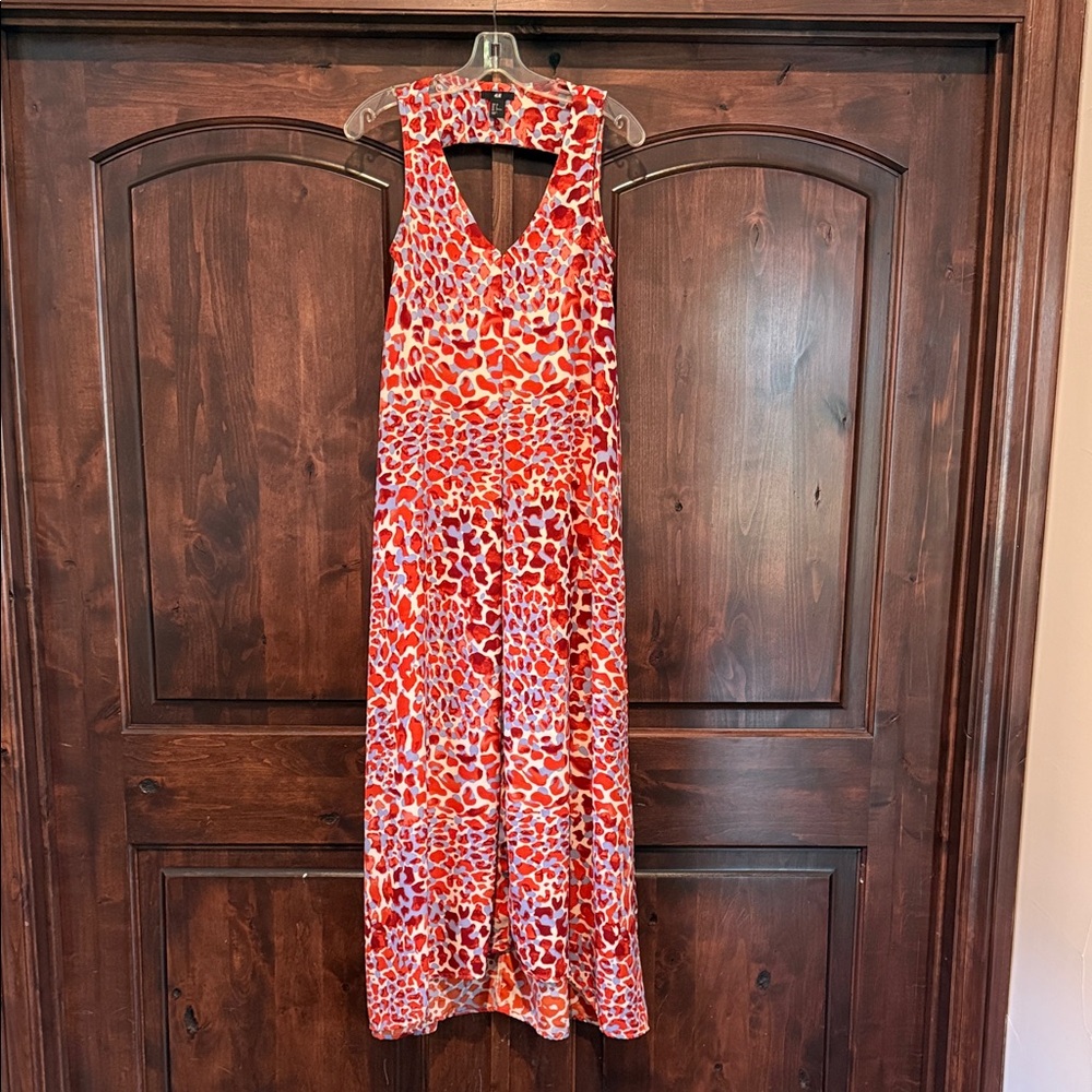 Stylish Red and Blue Cheetah Print Maxi Dress